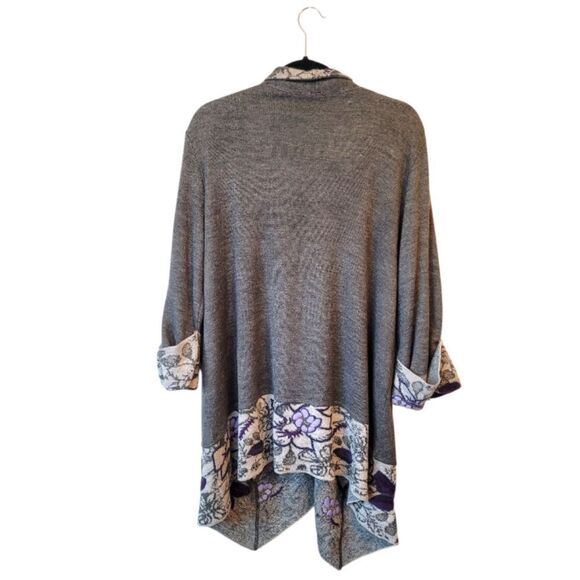 International Gift Alpaca Grey And Purple Floral Long Line Duster Cardigan Size - Picture 2 of 6